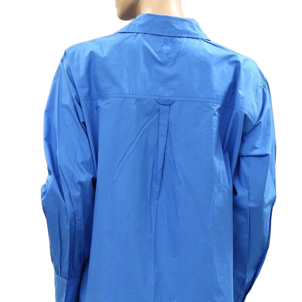 Damson Madder Lux Shirt Top Button-Down Collared Solid Blue Cotton M-10 287401 - Picture 5 of 7